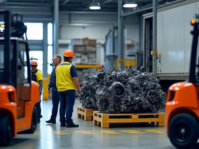 Automotive parts being loaded for freight forwarding in Ohio manufacturing facility