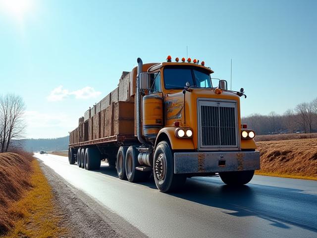 Heavy equipment hauling truck on construction site in Ohio